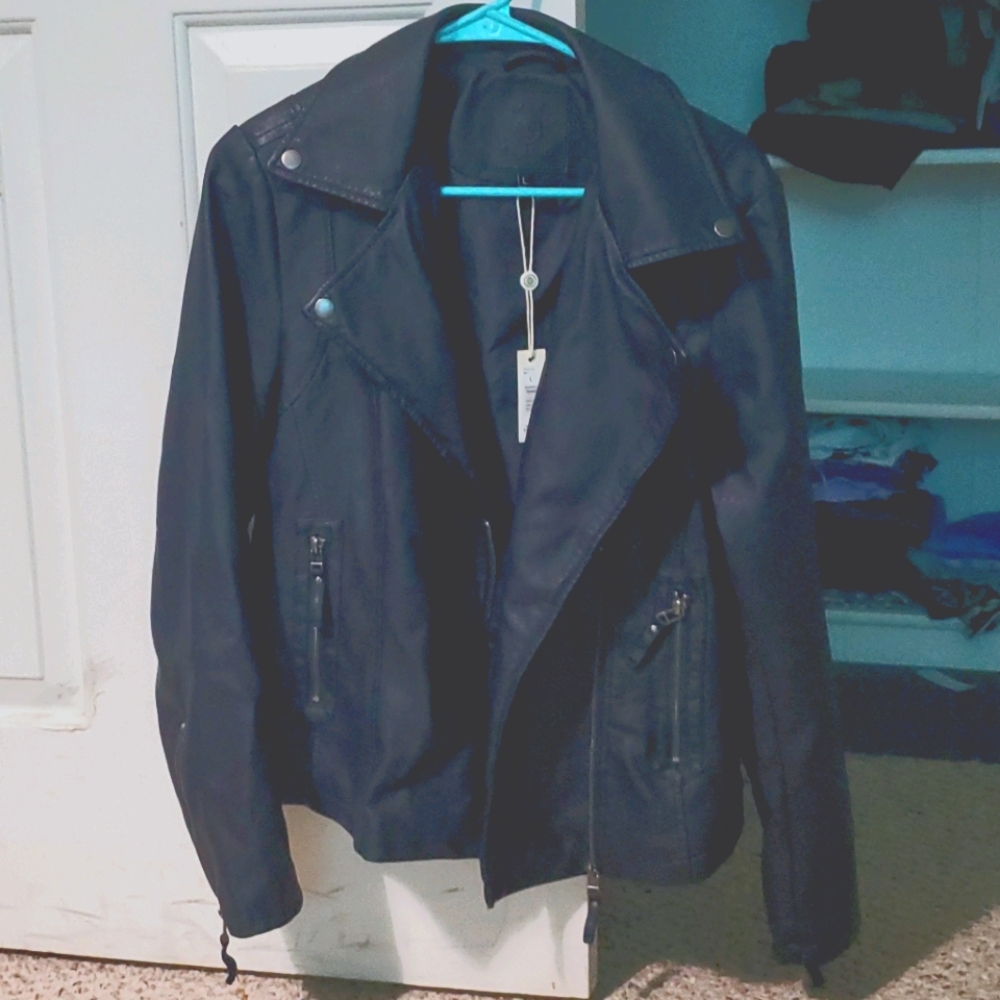 Navy faux leather jacket